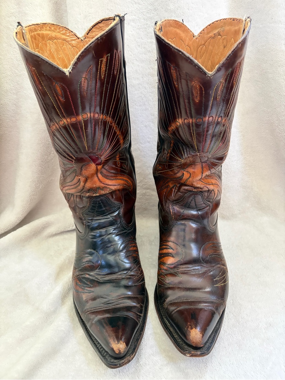 Vintage Texas USA Made Leather Western Cowboy Peacock Design Boots - Picture 3 of 16